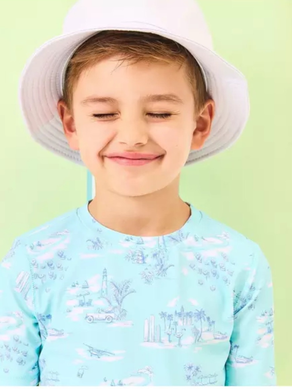 Janie and Jack x Gray Malin Light Blue Surf & Palm Print Rashguard & Swim Trunks